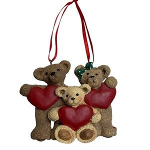 Kurt Adler Holly Bearies ornament family of bears holding hearts Valentine 3D